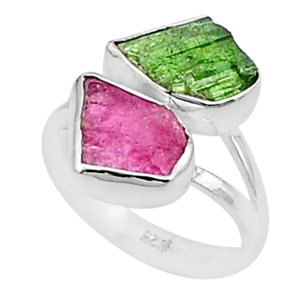 925 silver 8.26cts natural pink green tourmaline rough ring size 7 u26613