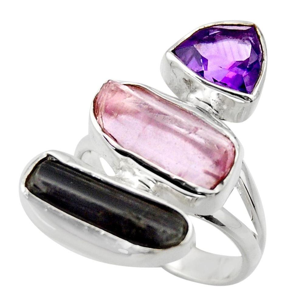 925 silver 14.26cts natural pink kunzite rough amethyst ring size 7 r29718