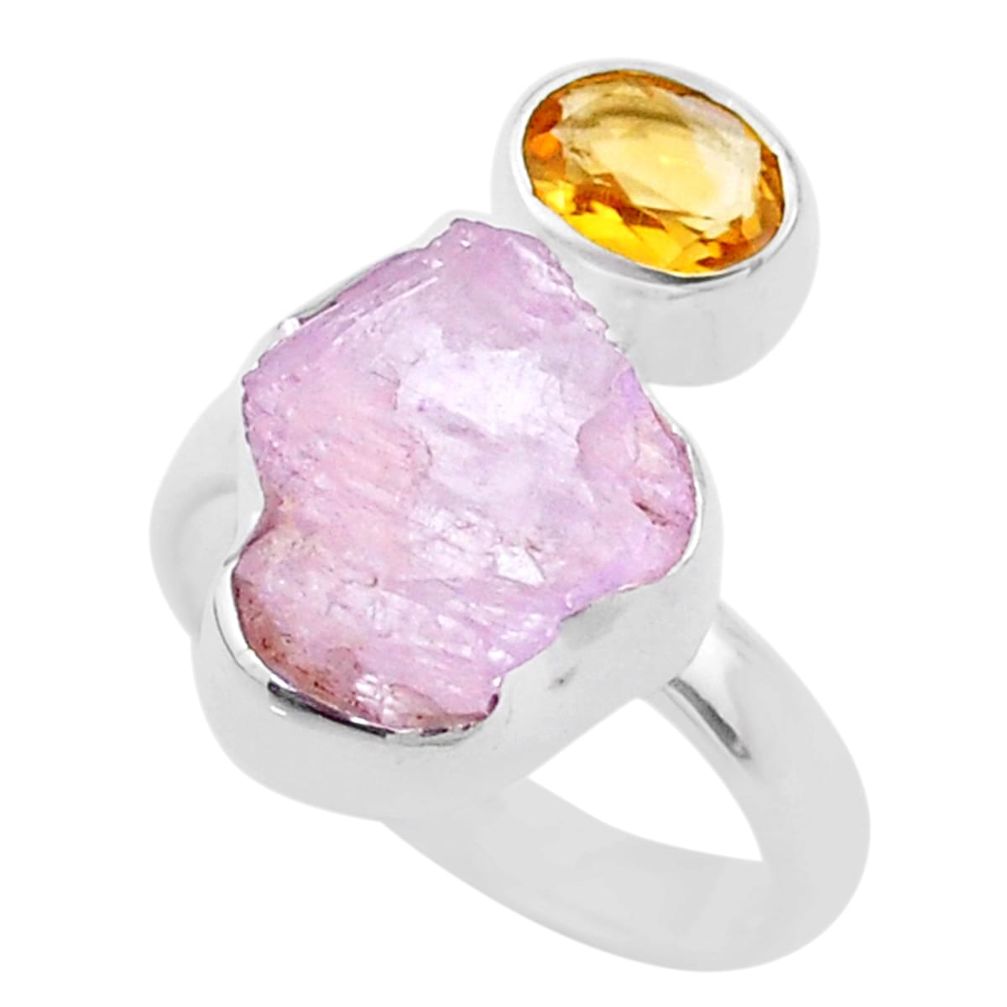 925 silver 8.77cts natural pink kunzite rough fancy citrine ring size 7 t48192