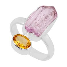 925 silver 7.44cts natural pink kunzite rough fancy citrine ring size 6.5 y46791