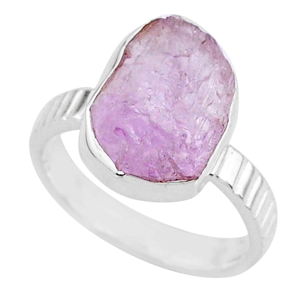 925 silver 6.51cts natural pink kunzite rough fancy solitaire ring size 7 r72034