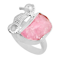 925 silver 5.62cts natural pink kunzite rough seahorse ring size 6.5 y88374