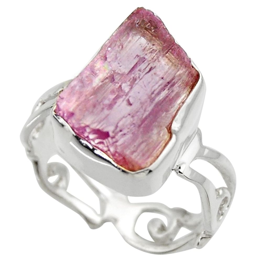 925 silver 8.75cts natural pink kunzite rough solitaire ring size 8 r29649