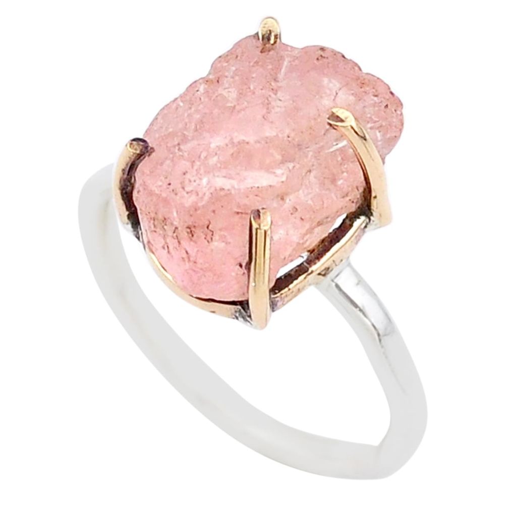 925 silver 6.61cts natural pink morganite raw 14k gold ring size 7 t47108