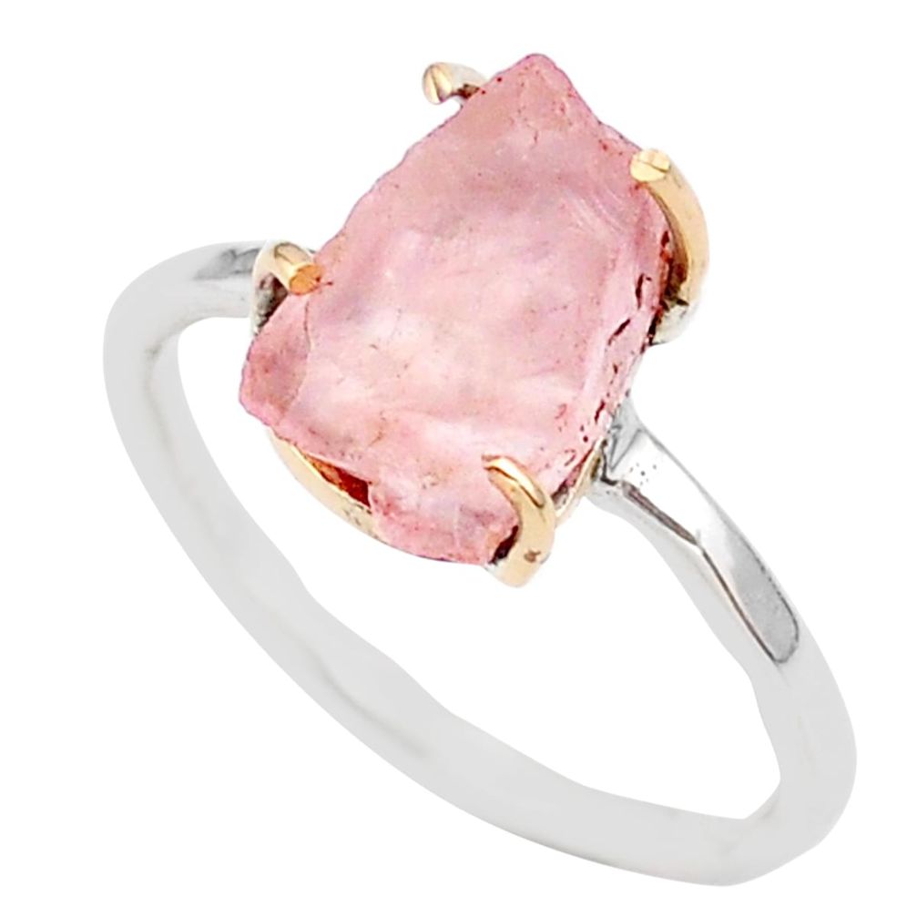 925 silver 5.18cts natural pink morganite raw 14k gold ring size 9 t47110