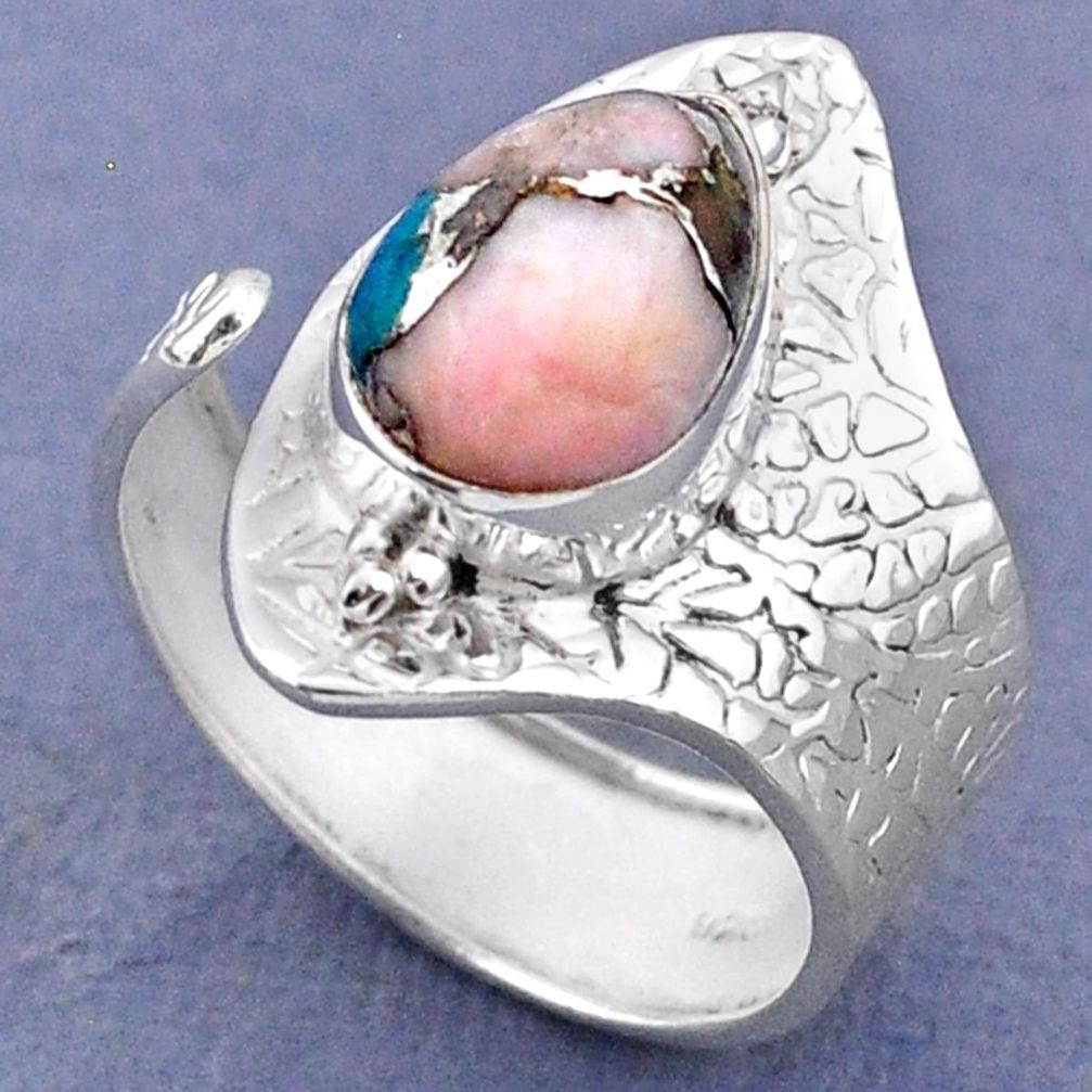 925 silver 3.98cts natural pink opal in turquoise adjustable ring size 8 r63311