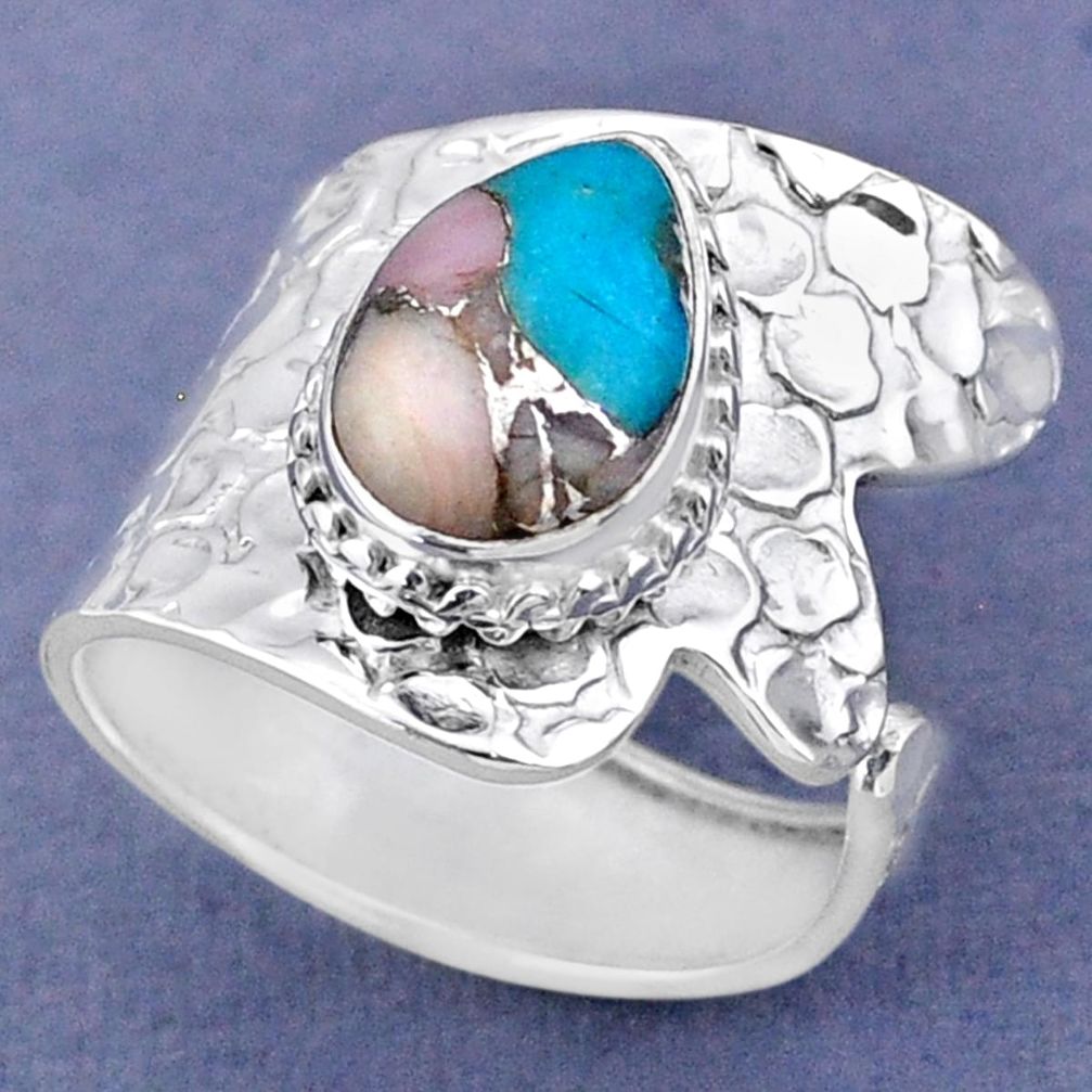 925 silver 4.49cts natural pink opal in turquoise adjustable ring size 8 r63424