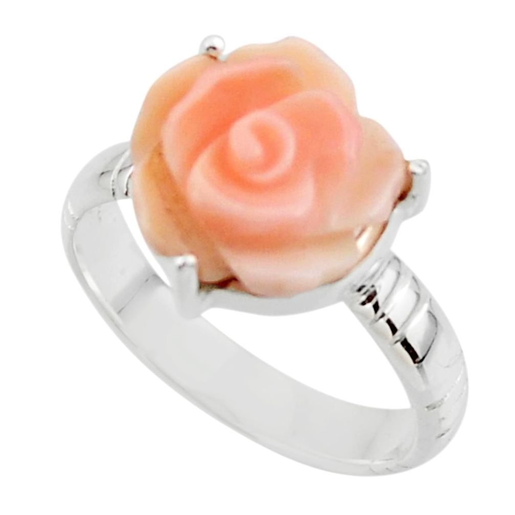 925 silver 5.54cts natural pink queen conch shell solitaire ring size 7.5 r49777