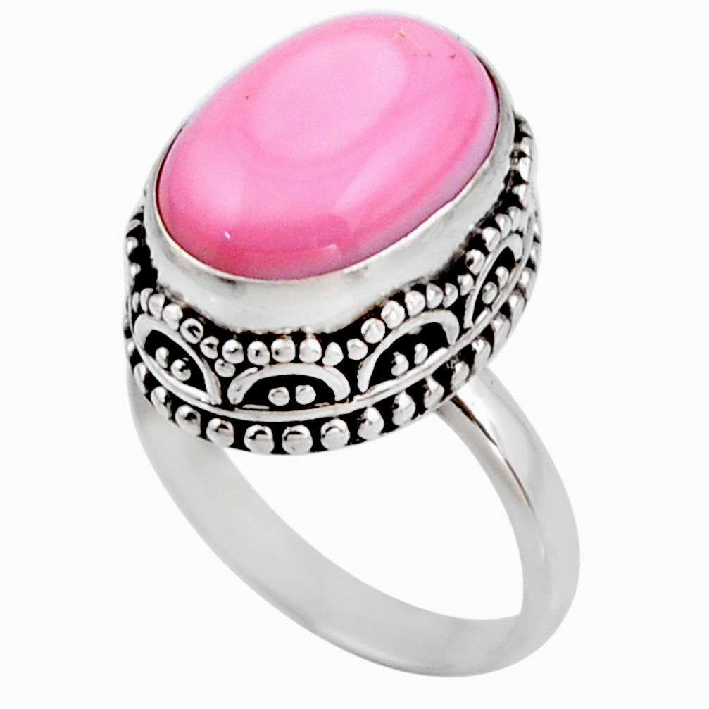 925 silver 6.62cts natural pink queen conch shell solitaire ring size 6.5 r53704