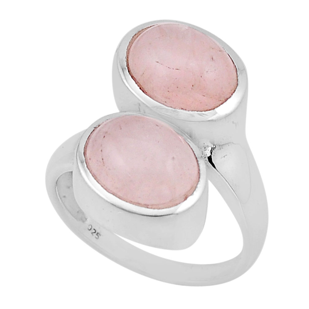 925 silver 8.54cts natural pink rose quartz oval adjustable ring size 8 n54875