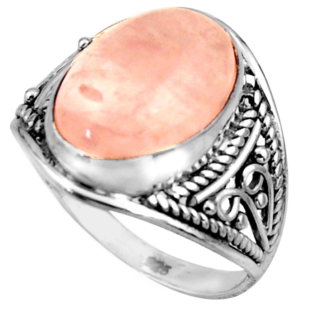 925 silver 6.04cts natural pink rose quartz oval solitaire ring size 6.5 r35473