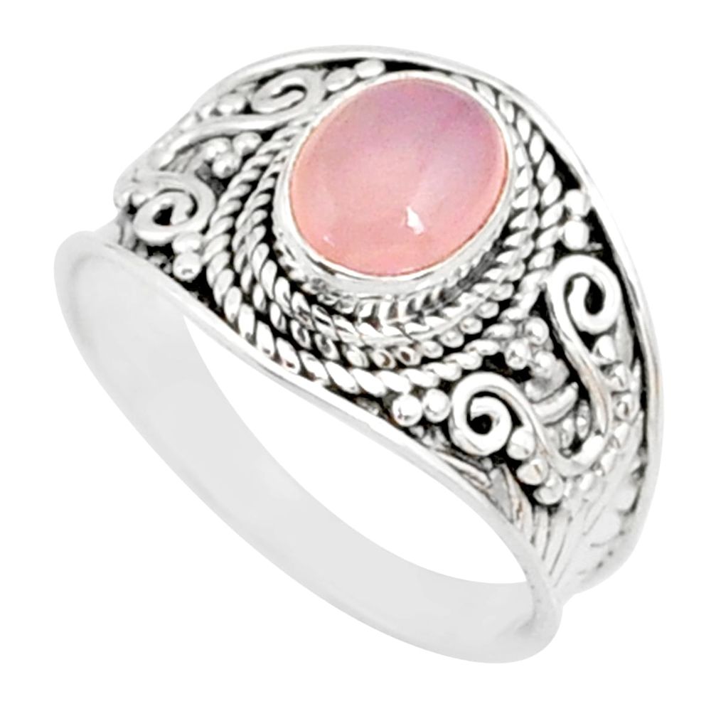 925 silver 2.32cts natural pink rose quartz oval solitaire ring size 8.5 r81524