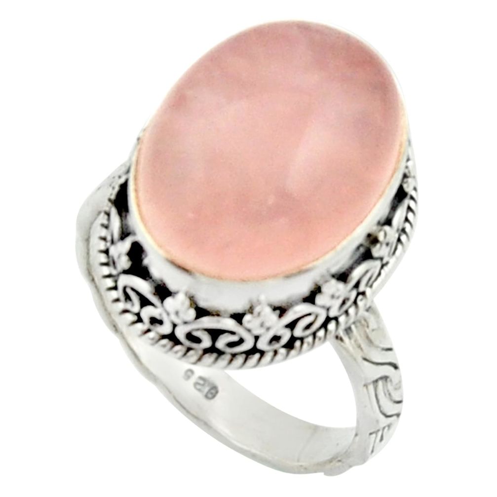 925 silver 11.80cts natural pink rose quartz oval solitaire ring size 8 r22325