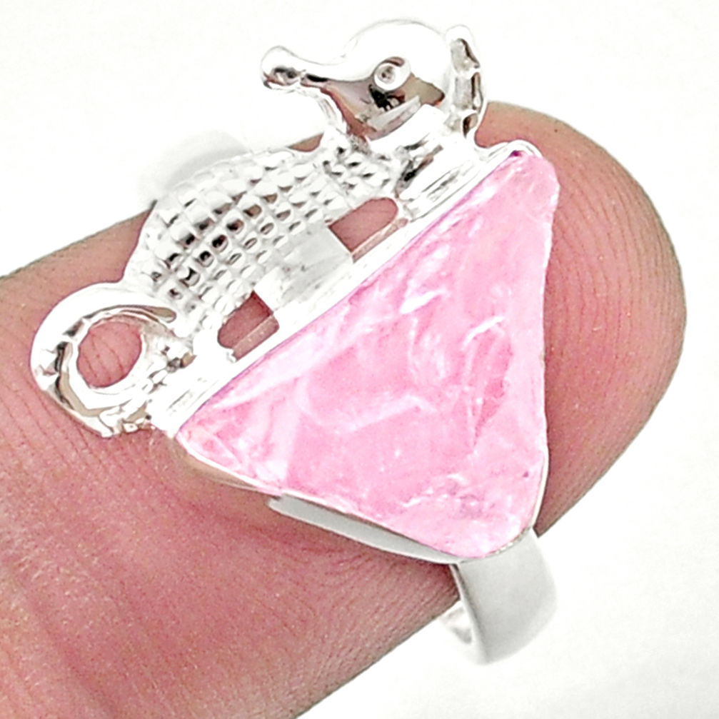 925 silver 5.04cts natural pink rose quartz rough seahorse ring size 8 u42023