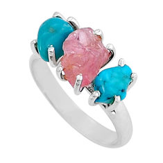 925 silver 7.19cts natural pink rose quartz rough turquoise ring size 8.5 y24991