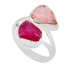 925 silver 9.05cts natural pink ruby rose quartz rough fancy ring size 8 y94700