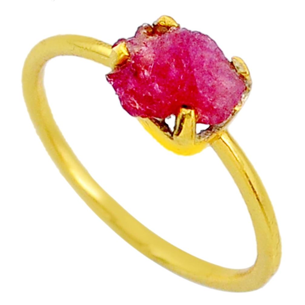 925 silver 3.65cts natural pink ruby raw 14k gold solitaire ring size 9 r70618