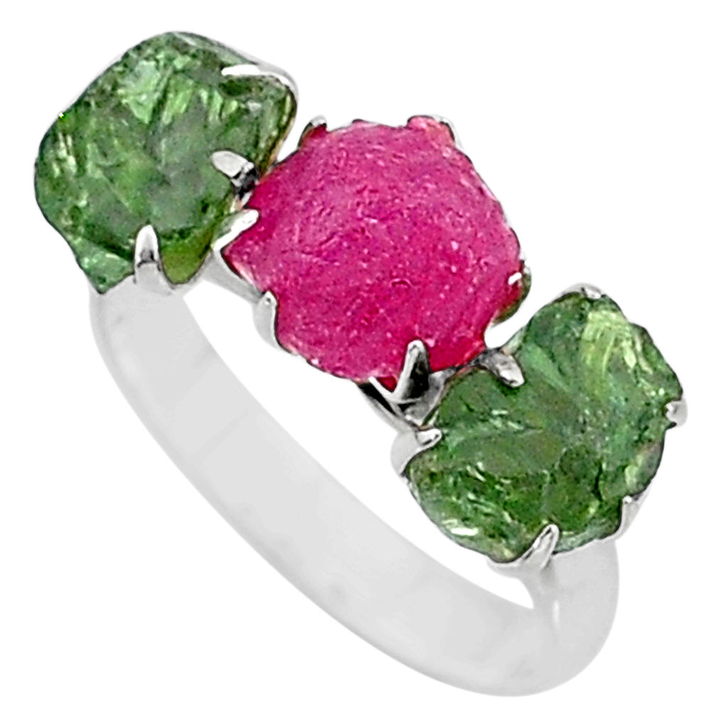 925 silver 9.83cts natural pink ruby raw apatite rough ring size 8 t7056