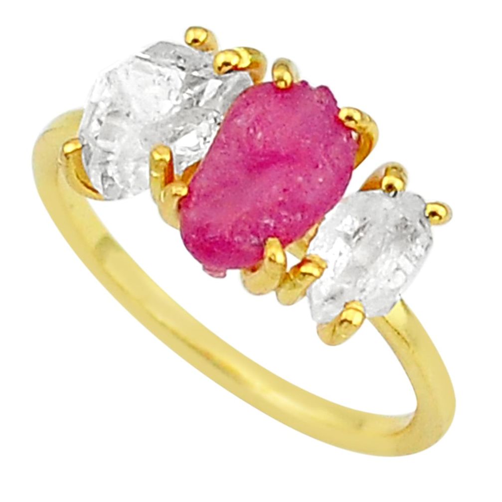 6.64cts natural pink ruby raw fancy 14k gold handmade ring size 8 t14063