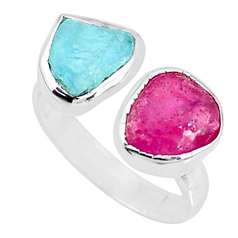 silver 11.04cts natural pink ruby raw fancy adjustable ring size 8 r73903