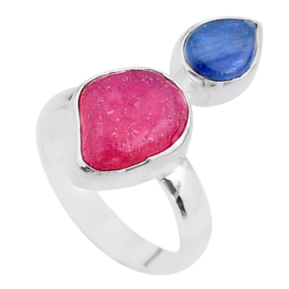 925 silver 8.53cts natural pink ruby raw fancy kyanite ring size 7 t48939