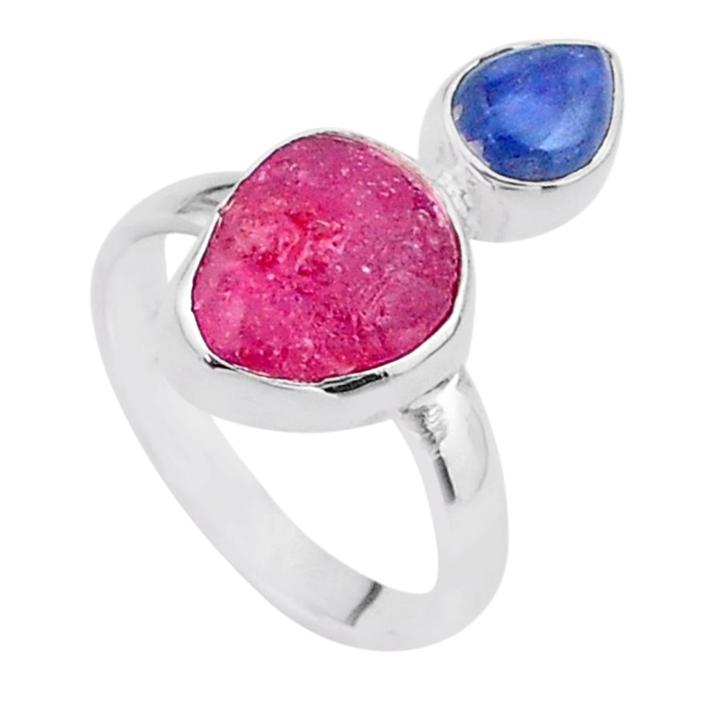 925 silver 8.80cts natural pink ruby raw fancy kyanite ring size 8 t48951