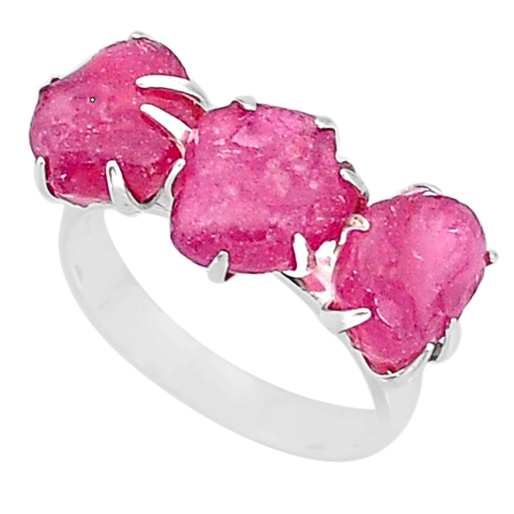 925 silver 10.76cts natural pink ruby raw fancy ring jewelry size 7 t7068