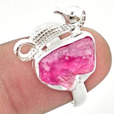 925 silver 5.93cts natural pink ruby rough fancy seahorse ring size 7 u41863