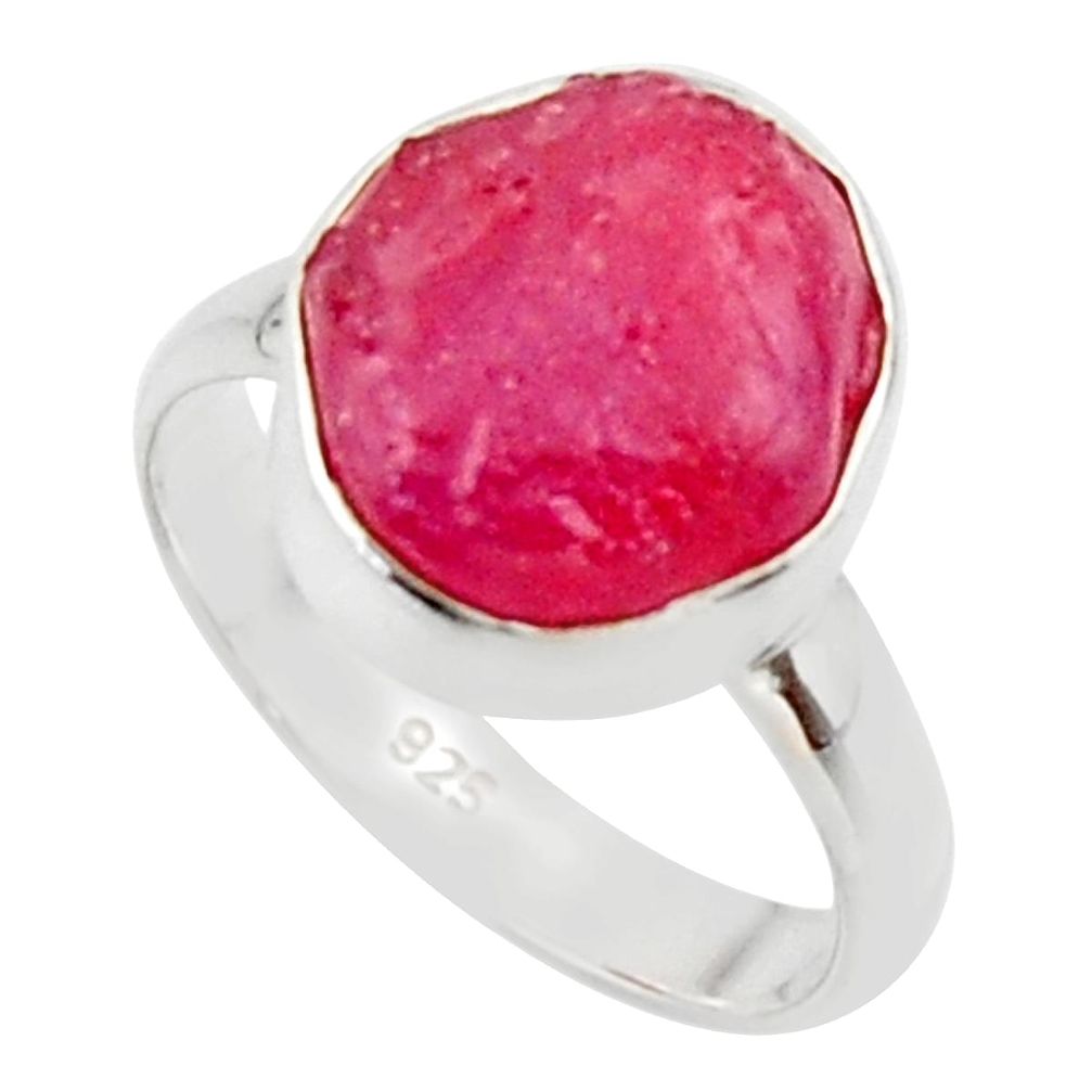 925 silver 6.10cts natural pink ruby rough fancy solitaire ring size 8.5 r49003