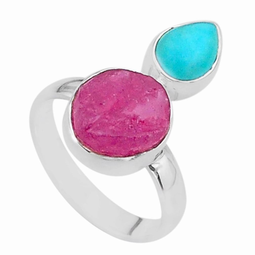 925 silver 8.96cts natural pink ruby raw peruvian amazonite ring size 8 t48988