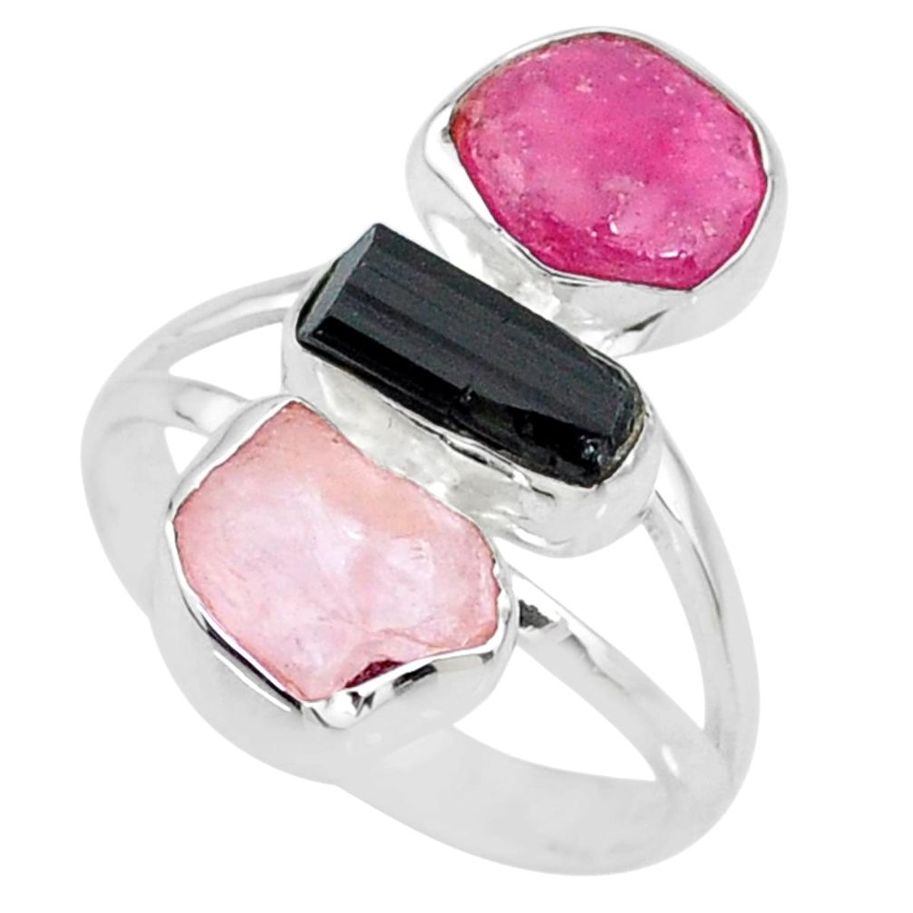 925 silver 12.06cts natural pink ruby raw rose quartz rough ring size 9 r73690