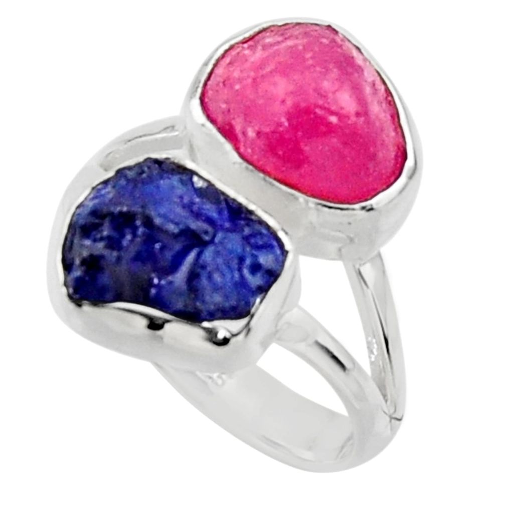 925 silver 12.36cts natural pink ruby rough sapphire rough ring size 7.5 r49124