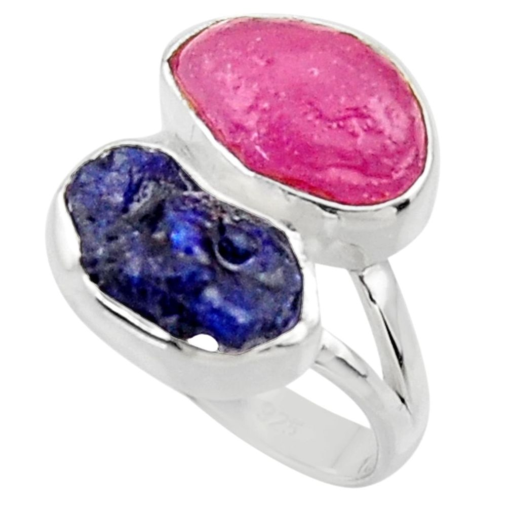 925 silver 12.83cts natural pink ruby rough sapphire rough ring size 7 r49126