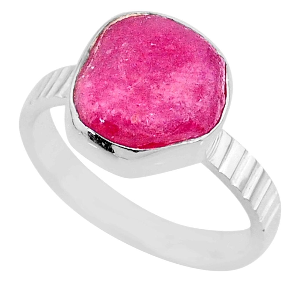 925 silver 7.30cts natural pink ruby rough solitaire ring jewelry size 8 r72068