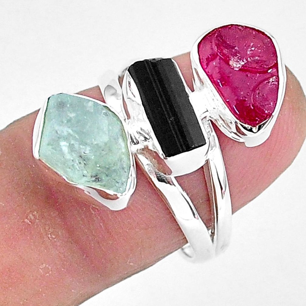925 silver 11.57cts natural pink ruby rough tourmaline rough ring size 7 r93120