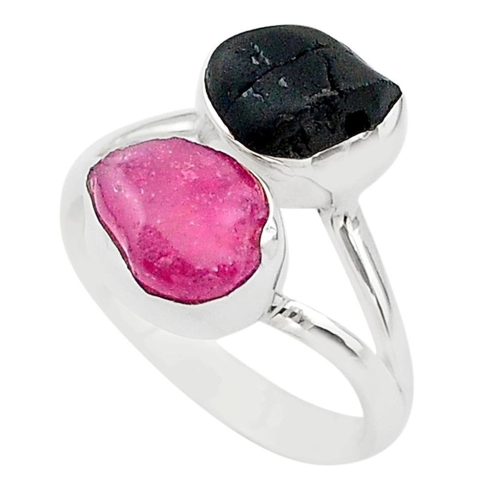 925 silver 10.31cts natural pink ruby raw tourmaline rough ring size 8 t20999