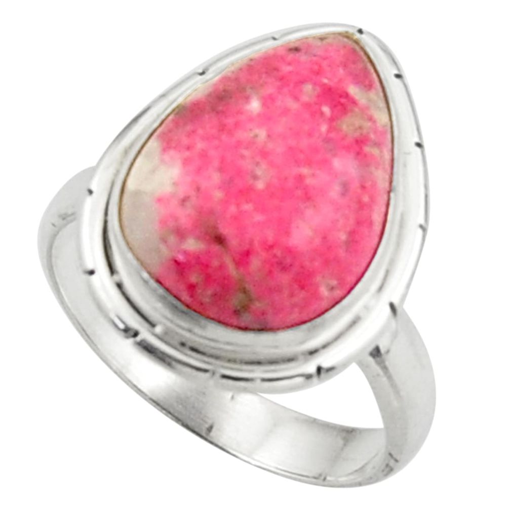 925 silver 7.12cts natural pink thulite pear solitaire ring size 7.5 d46584