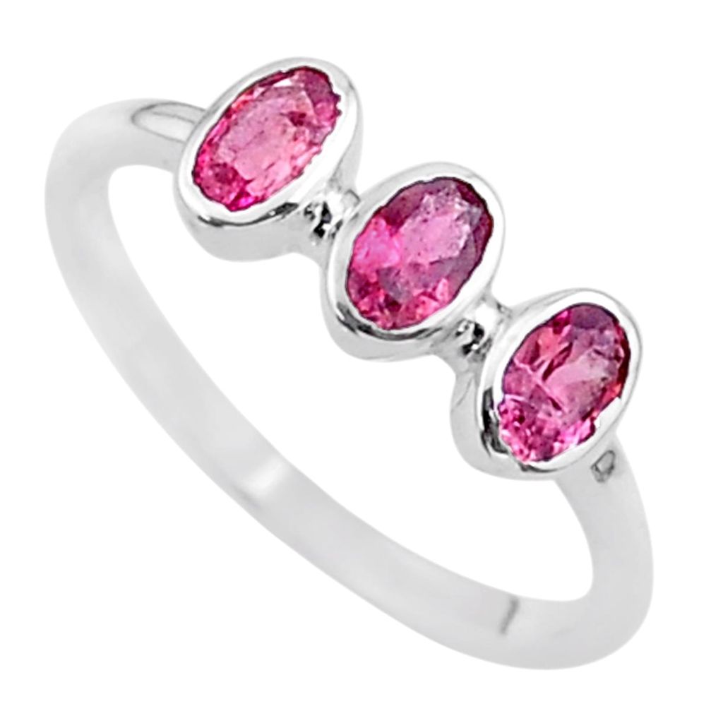 925 silver 1.77cts natural pink tourmaline oval solitaire ring size 7 t33064