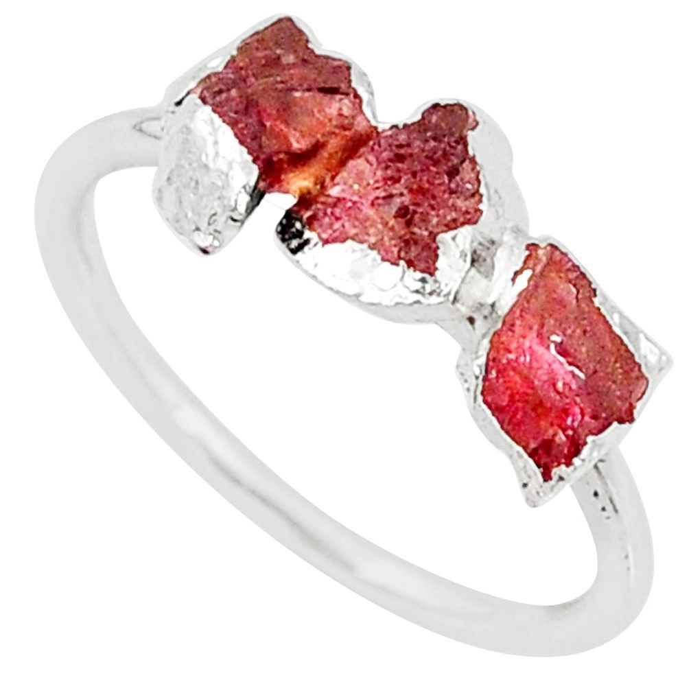 925 silver 3.64cts natural pink tourmaline raw fancy ring size 8 r70717