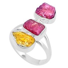 925 silver 11.36cts natural pink yellow tourmaline rough ring size 9 u26673