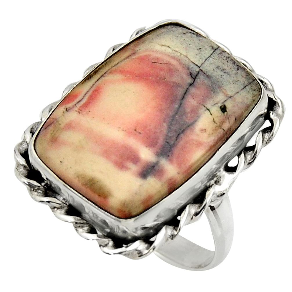 925 silver natural porcelain jasper (sci fi) solitaire ring size 8 r28632