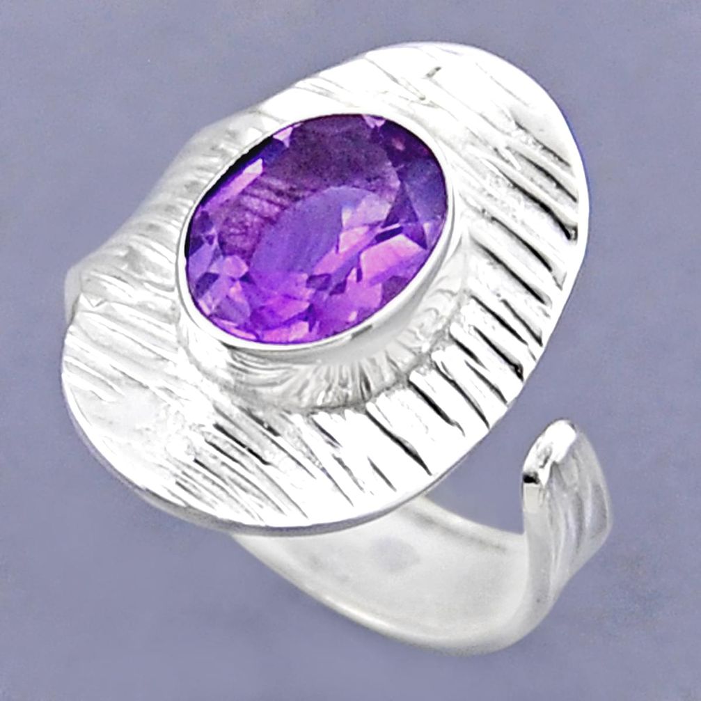 925 silver 4.25cts natural purple amethyst adjustable ring size 8.5 r54713
