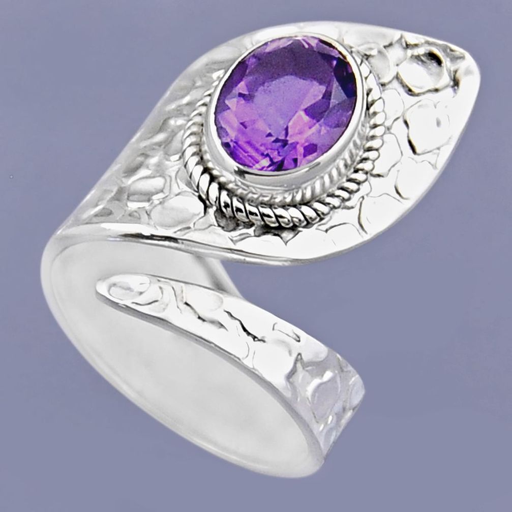 925 silver 4.33cts natural purple amethyst adjustable ring size 8.5 r54738