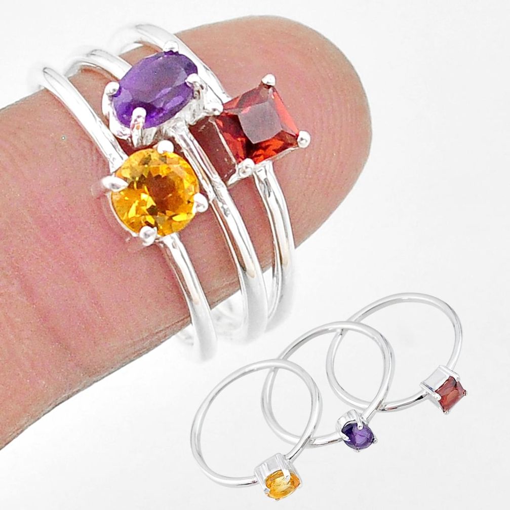 925 silver 2.98cts natural purple amethyst citrine garnet 3 rings size 8 t17735