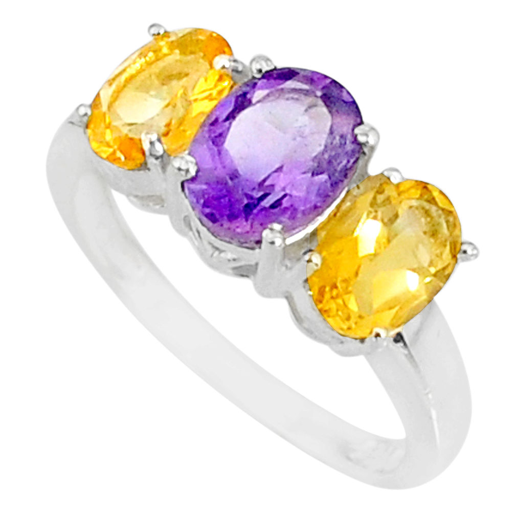 925 silver 5.33cts natural purple amethyst citrine oval ring size 8 r84067