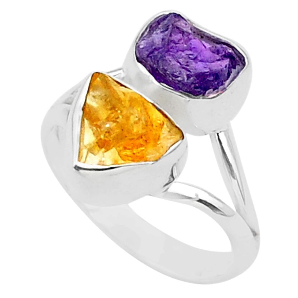 925 silver 8.09cts natural purple amethyst citrine raw ring size 8 t35215