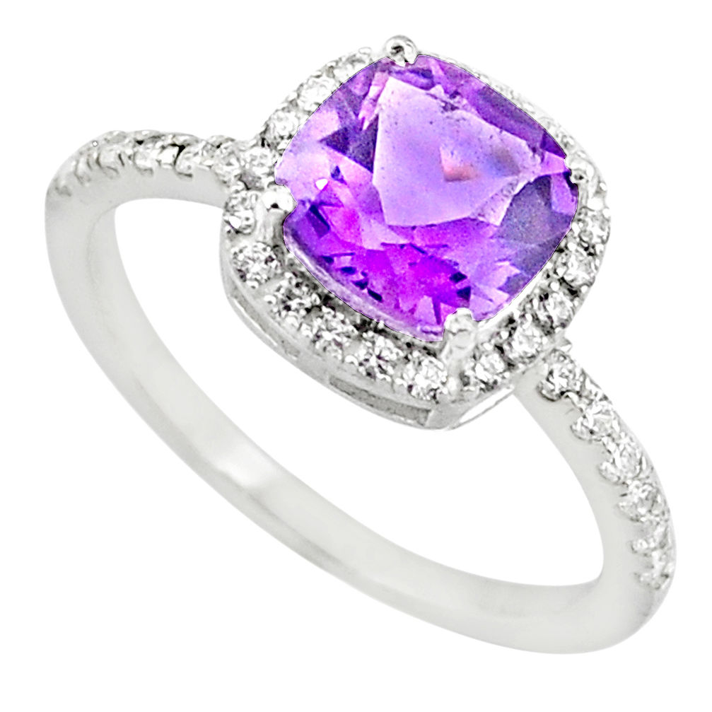 925 silver 4.20cts natural purple amethyst cushion zircon ring size 9 r71224