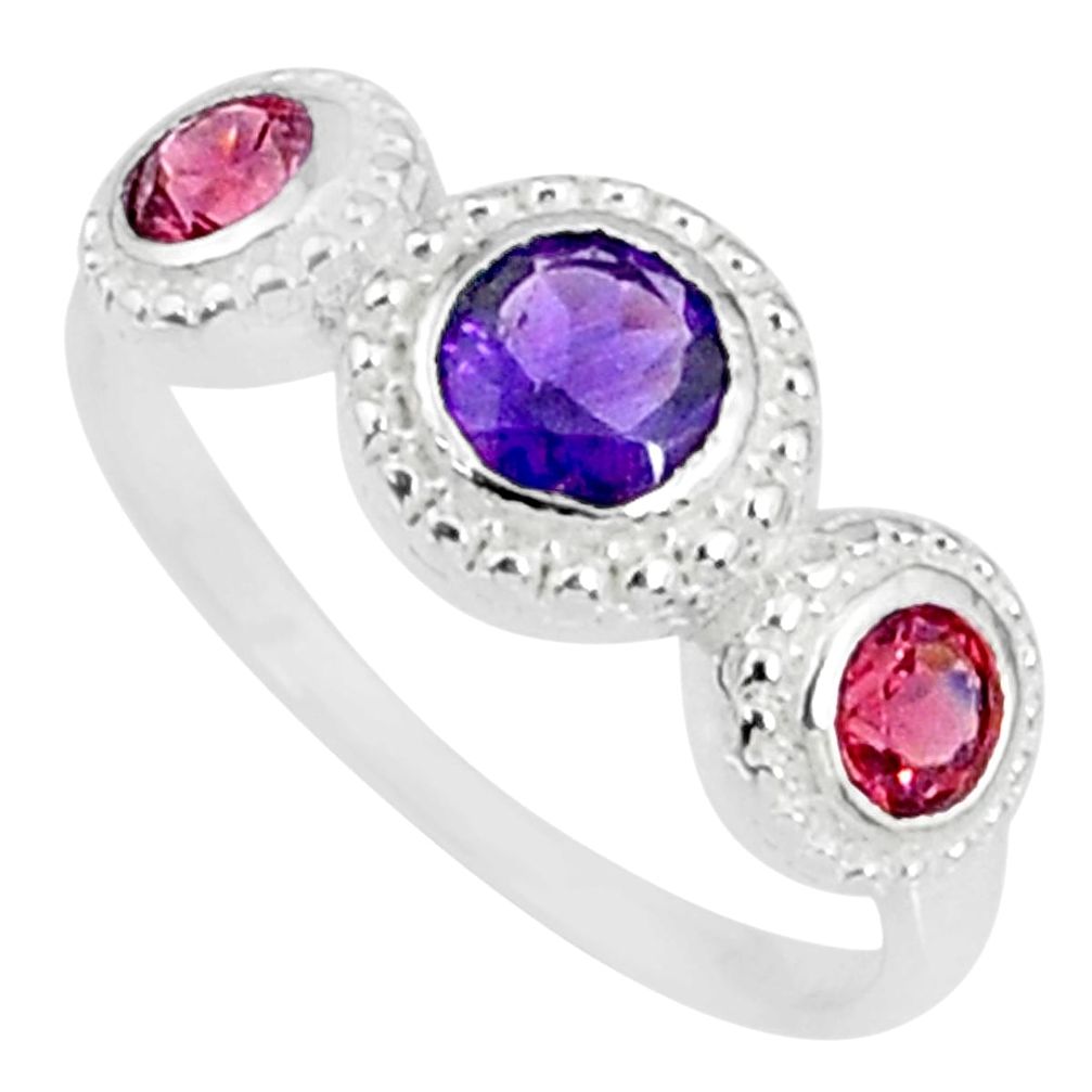 925 silver 2.36cts natural purple amethyst garnet round ring size 6.5 r83924