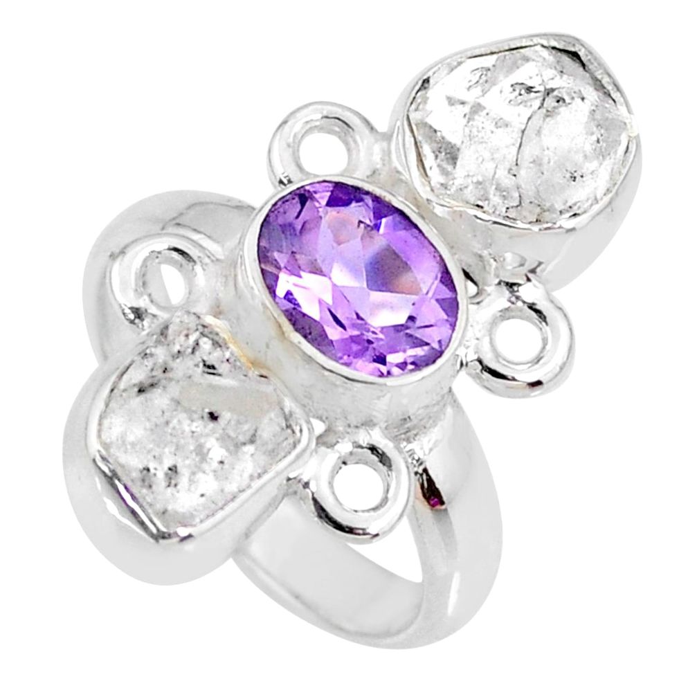 925 silver 12.39cts natural purple amethyst herkimer diamond ring size 6 r61673