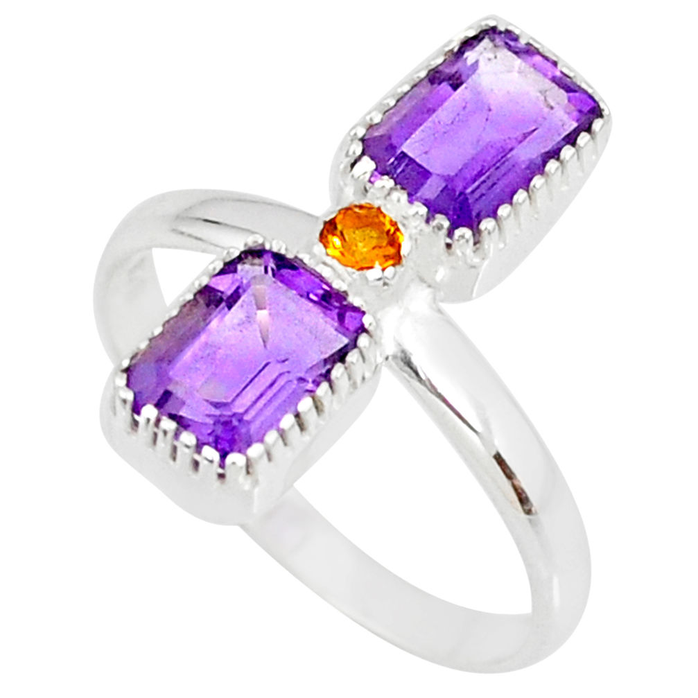 925 silver 3.32cts natural purple amethyst octagan citrine ring size 9 r77244